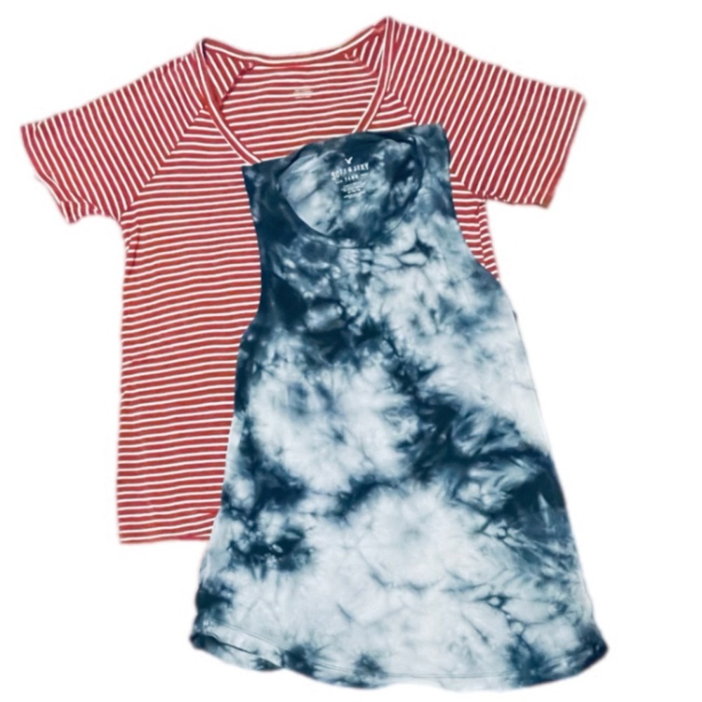 American Eagle Soft & Sexy Top Bundle Striped Tee Tie Dye Tank Red Blue Womens M